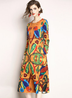 Vintage Color-blocked Loose Chiffon Dress