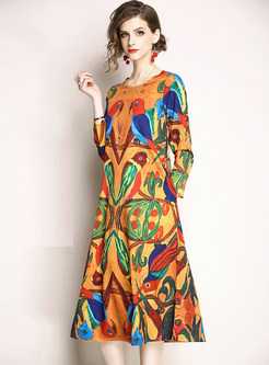 Vintage Color-blocked Loose Chiffon Dress