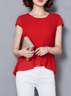 Red Short Sleeve Asymmetric Hem T-shirt
