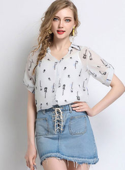 White Chiffon All-match Blouse With Camis