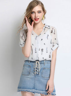 White Chiffon All-match Blouse With Camis