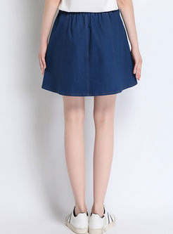 Street Elastic Waist Plus Size Denim Skirt
