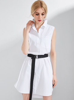 White Fashion Sleeveless Belt Long Blouse