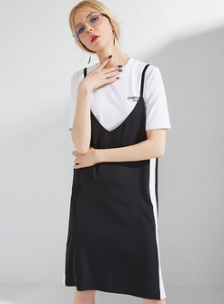Black Fashion All-match Straight Slip Dress