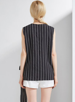 Black Brief Striped Sleeveless Tied All-match Top
