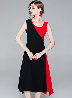 Hit Color Splicing High Waist Midi Dress