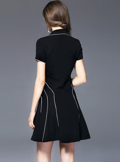 Black Notched Neck Waist A Line Dress
