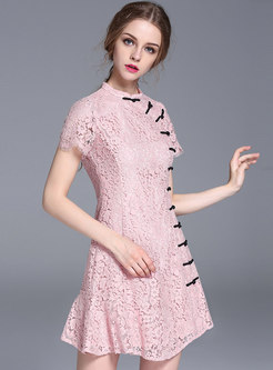 Pink Vintage Lace Improved Cheongsam Dress