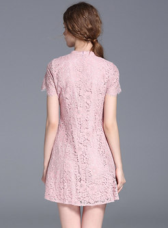 Pink Vintage Lace Improved Cheongsam Dress