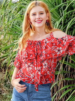 Red Off The Shoulder Chiffon Blouse