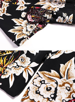 Black Flower Print Chiffon Maxi Dress