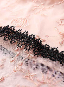Pink Lace Splicing Perspective Party Dress