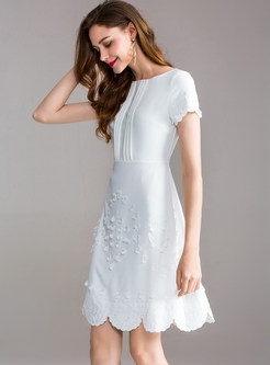 White Embroidery Tassel A Line Dress