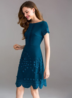 Chic Short Sleeve Splicing Embroidery A Line Dress