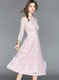 Chic Elegant Belted Perspective Midi Dress