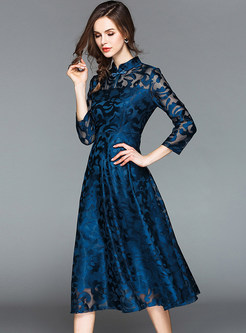 Vintage Stand Collar Lace Dress