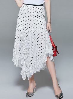 White Falbala Asymmetric Dot Print Skirt