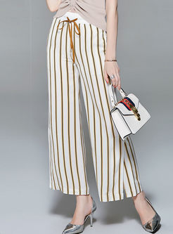 Yellow Tied All-match Striped Straight Pants