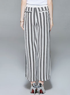 Black Tied All-match Striped Straight Pants