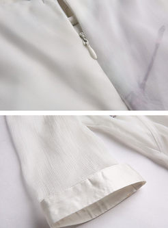 Vintage Silk Stand Collar Print Shift Dress