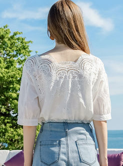 White Street Single-breasted Puff Sleeve Blouse