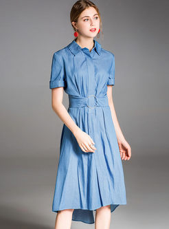 Light Blue Asymmetric Hight Waisted Midi Dress