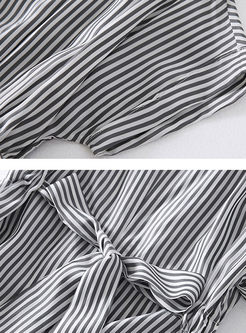 Grey Casual Striped Waist A Line Dress