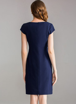 Blue Brief Embroidery Bodycon Dress