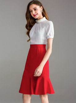 Hit Color Stand Collar Mermaid Dress