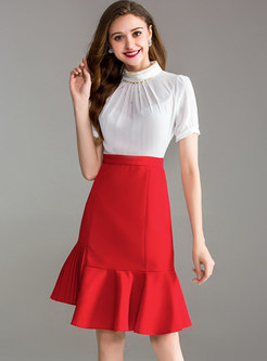 Hit Color Stand Collar Mermaid Dress