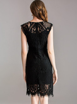 Black Chic Lace Embroidery Sheath Dress