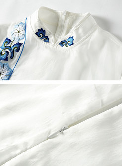 White Vintage Loose Embroidery Midi Dress