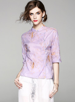 Purple Ethnic Fashion Embroidery Blouse