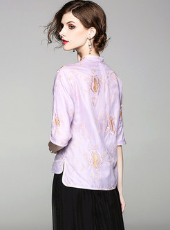 Purple Ethnic Fashion Embroidery Blouse