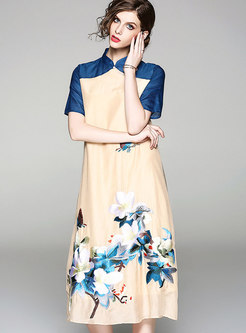 Hit Color Splicing Embroidery Shift Dress
