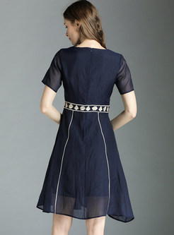 Chiffon Embroidery Short Sleeve A Line Dress