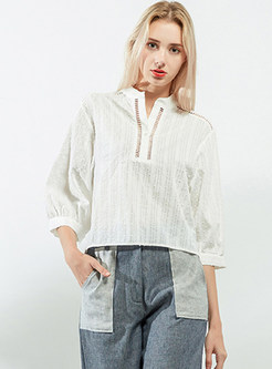 White Stylish Loose Hollow Out Blouse
