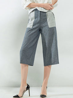 Grey Casual Cotton Pocket Wide Leg Pants