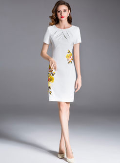 White Embroidery Short Sleeve Elegant Bodycon Dress