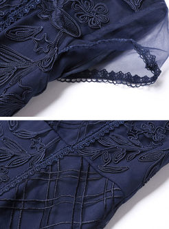 Blue Embroidery Gauze Stitching Elegant Mermaid Dress