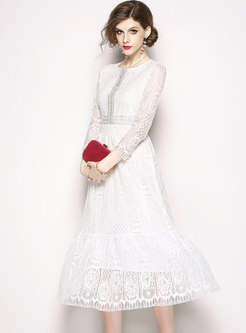 White Hollow Out Slim Lace Dress
