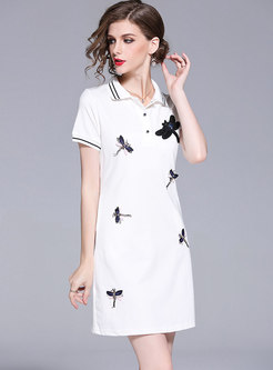 White Lapel Nail Drill T-shirt Dress