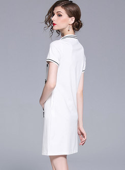 White Lapel Nail Drill T-shirt Dress