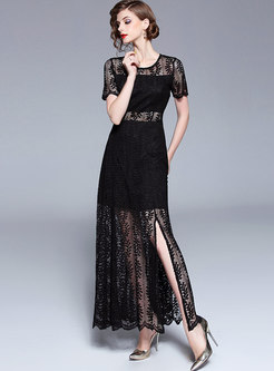 Black Sexy Lace Slit Maxi Dress