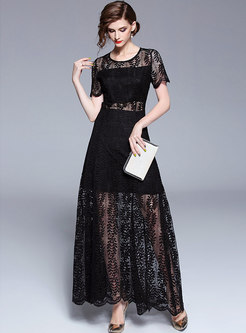 Black Sexy Lace Slit Maxi Dress