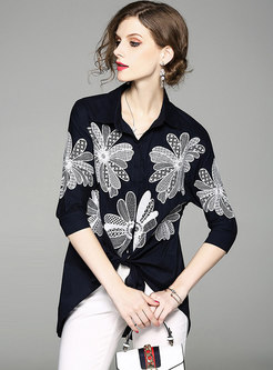 Black Embroidered Asymmetric Casual Blouse