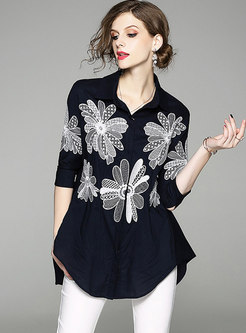 Black Embroidered Asymmetric Casual Blouse