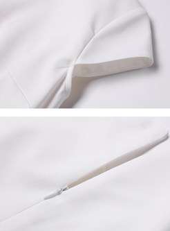 White Retro Embroidery V-neck Sheath Dress