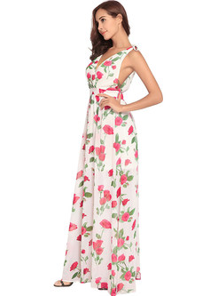 Rose Pattern Sleeveless Chiffon Dress