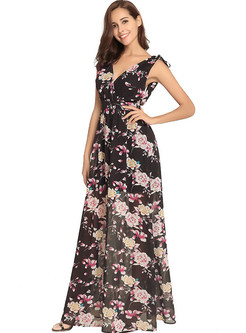Sexy Flower Print Sleeveless Chiffon Dress